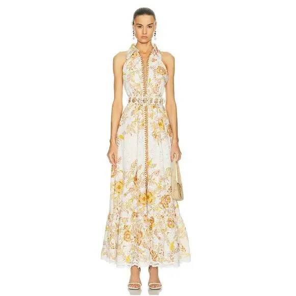 HEMANT AND NANDITA Tora Long Belt Buckle Dress in Off White - Picture 2 of 11